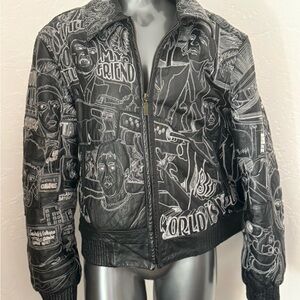 Scarface Women or Men's Black Leather Graphic Bomber Jacket